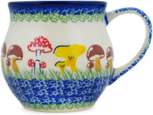 Vista 21 de Auténtica taza de burbujas de cerámica polaca de 13 onzas en diseño amarillo hecho a mano en Bolesławiec Polonia por Ceramika Bona + certificado