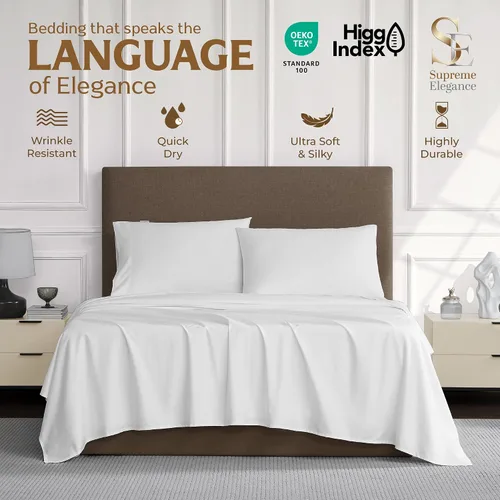 Vista 3 de SUPREME ELEGANCE Juego de sábanas de 1200 hilos de algodón blanco de lujo, ultra suaves y sedosas, con propiedades de absorción de humedad