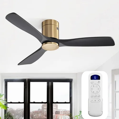 Vista 26 de Sofucor Ventiladores de techo inteligentes de 52 pulgadas con luces - montaje al ras de perfil bajo, modernos ventiladores de techo de madera maciza