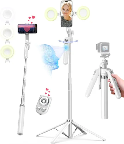 Vista 10 de Yeaki Trípode Automático de Seguimiento Facial de 71” para iPhone con Luz, Soporte de Teléfono Rotativo de 360° con Control Remoto Recargable