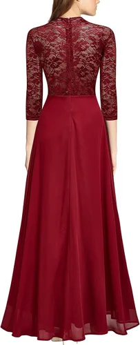 Vista 2 de FORTRIC Vestido largo de gasa de encaje floral para mujer para boda fiesta dama de honor