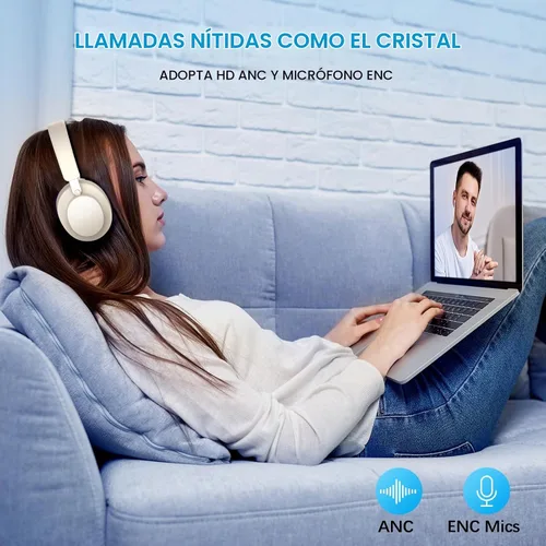 Vista 4 de Auriculares con Cancelación de Ruido Inalámbricos Bluetooth, Auriculares Bluetooth Sobre la Oreja con Micrófono, Auriculares Inalámbricos