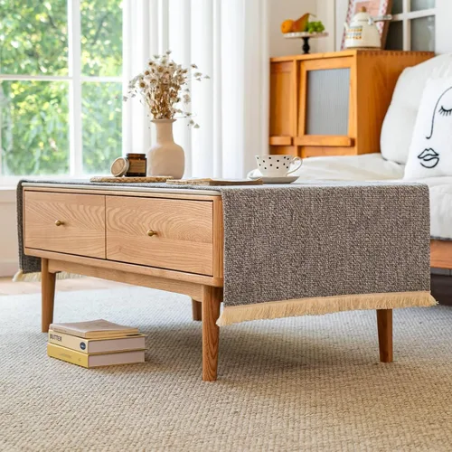 Vista 6 de Camino de mesa auxiliar de algodón pesado, funda rectangular grande con ribete de encaje, mantel central tejido a mano para sala de estar