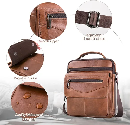 Vista 5 de COSCOOA Bolso de hombro para hombre, bolso de cuero para hombre, bolso cruzado para hombre, bolso de mensajero, bolso de viaje
