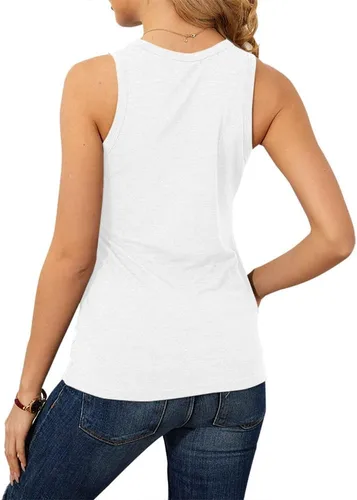 Vista 4 de Langwyqu Camisetas sin mangas con cuello redondo para mujer, estilo casual, holgadas, para verano