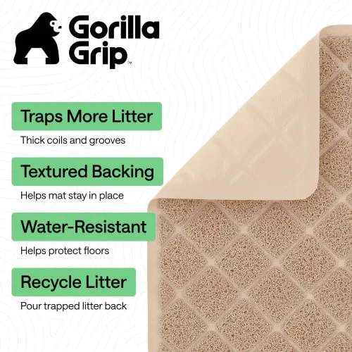Vista 2 de GORILLA GRIP Tapete para caja de arena para gatos, resistente al agua, respaldo texturizado, fácil de limpiar, menos residuos y suelos limpios, 17 x