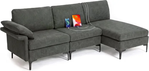 Vista 11 de Giantex Juego de 2 sofás individuales, silla decorativa, con cómodo cojín de 5 pulgadas, reposabrazos con cremallera, patas de acero, sillón de sala