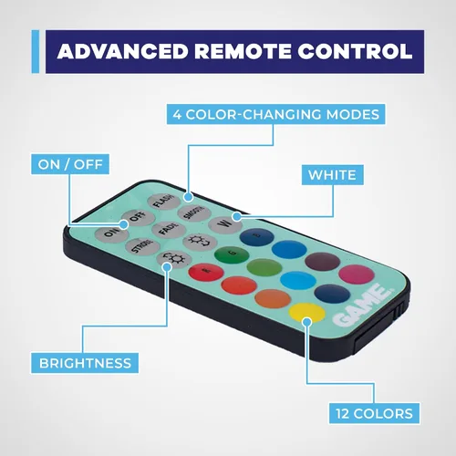 Vista 7 de Game Luces de piscina: 12 colores, 4 modos, fácil de instalar, control remoto, utiliza 3 pilas AAA, para piscinas sobre el suelo