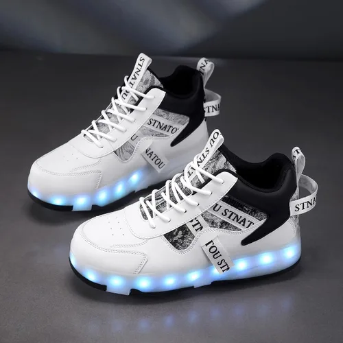 Vista 5 de HHSTS Zapatos de patinaje para niños mejorados con 16 luces LED, modelo de 4 ruedas iluminadas, para niños y niñas, tenis de moda para niños