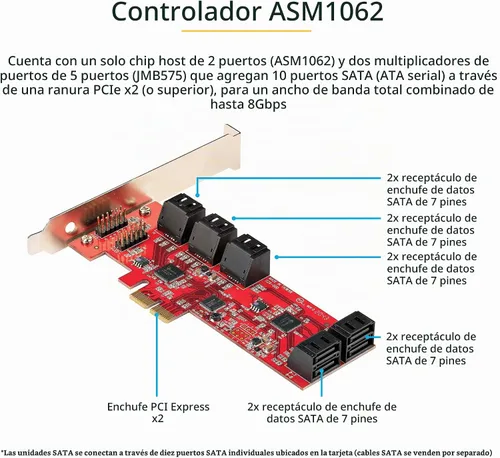 Vista 4 de StarTech Tarjeta PCIe SATA de 10 puertos, 6 Gbps, TAA, NCQ (10P6G-PCIE-SATA-CARD)