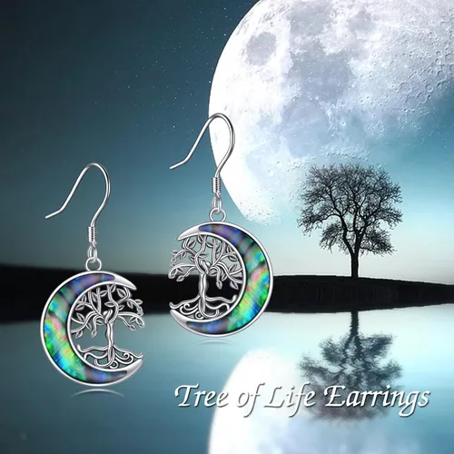 Vista 5 de ONEFINITY Aretes colgantes de plata de ley con el árbol de la vida para mujeres y niñas, regalos de Navidad