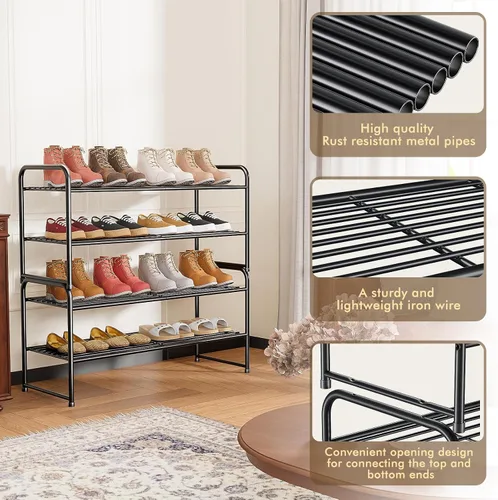 Vista 3 de SUFAUY - Estante para zapatos apilable de 2 niveles, zapatero para entrada, con gran capacidad, organizador de calzado para dormitorio, rejilla