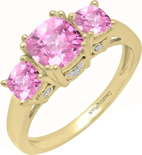 Vista 53 de Dazzlingrock Collection Anillo de boda de 3 piedras preciosas creadas en el centro de cojín de 0.04 quilates y diamante blanco natural redondo