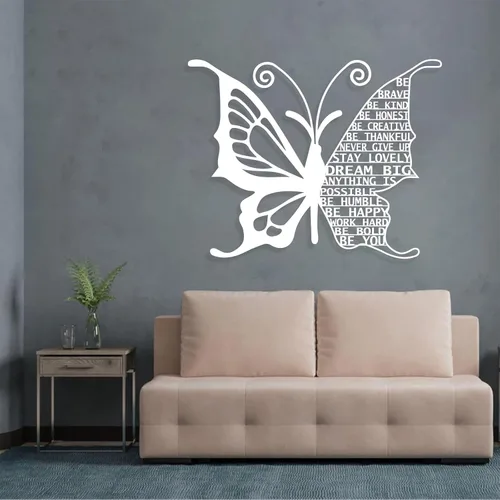 Vista 7 de Arte de pared de mariposa de metal, citas motivacionales, decoración de pared con frases positivas, arte de pared inspirador grande, metal de arte