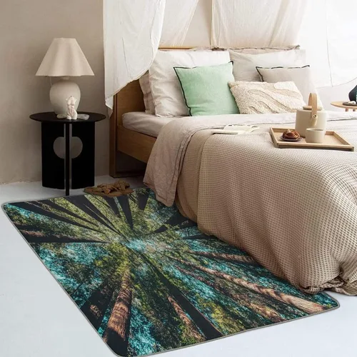 Vista 2 de Alfombras de bosque para dormitorio, sala de estar, techo de árbol, alfombra de 4 x 5 pies, lavable, antideslizante, suave, alfombra de pelo bajo