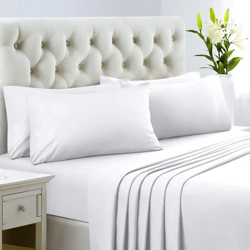 Vista 7 de HOMEIDEAS Sábanas de hotel de cama tamaño queen (blanco y gris)
