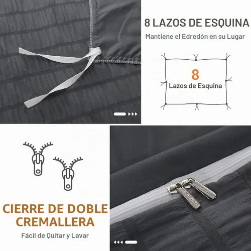 Vista 5 de HYMOKEGE Funda de edredón gris oscuro tamaño individual, juego de funda de edredón de sirsaca ultra suave de 2 piezas con cierre de cremallera 01