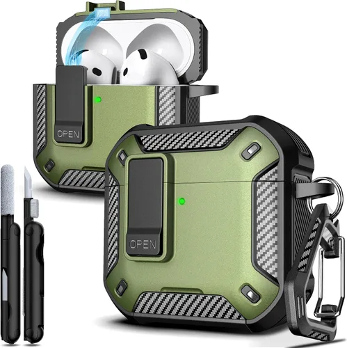 Vista 126 de R-fun Funda de carga compatible con AirPods de 2ª generación 2019, 1ª generación 2016, protección completa contra caídas, tapa desplegable