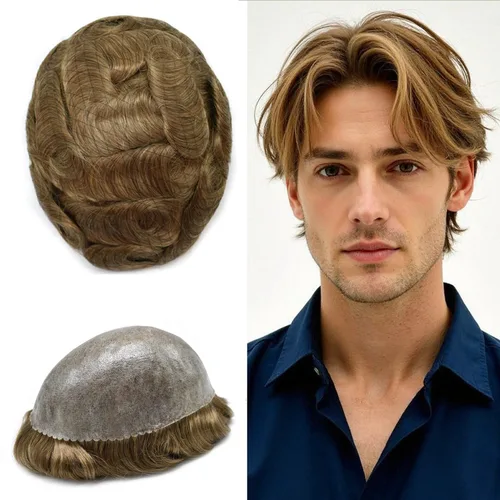 Vista 511 de Toupee para hombre 100% cabello humano real tupé para hombres 0.004 in piel de poliuretano para hombre, sistema de reemplazo de piezas de pelo