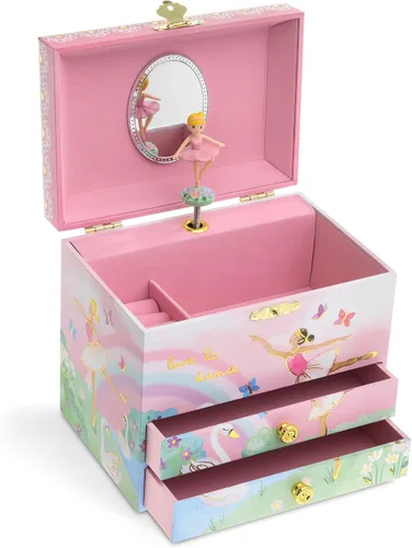 Vista 8 de Jewelkeeper Caja de música y juego de joyas de bailarina para niñas pequeñas, 3 regalos de bailarina para niñas, joyero musical de bailarina