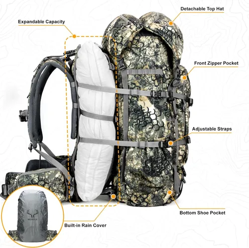 Vista 3 de MOXULE Mochila Pro 2400 Camo Frame - Paquete de transportador de carne con cubierta para lluvia Camuflaje 40L