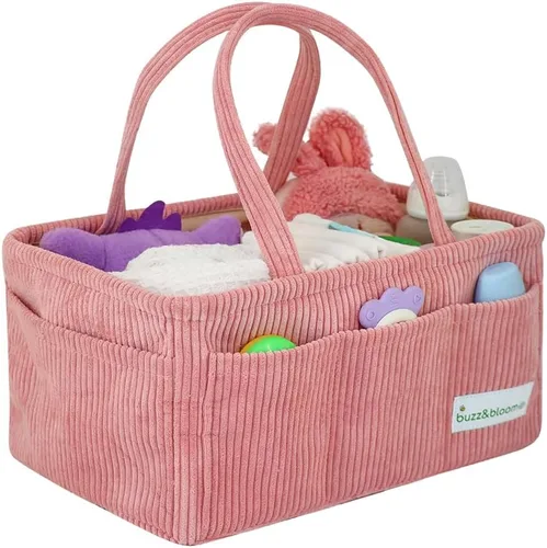 Vista 5 de Buzz&Bloom Organizador de pañales para bebé, elegante cesta de almacenamiento para artículos esenciales para recién nacidos y estación de pañales