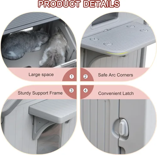 Vista 8 de Rockever Casa de gato con aislamiento de plástico para exteriores con puerta de escape, casa impermeable de 2 pisos para gatos al aire libre