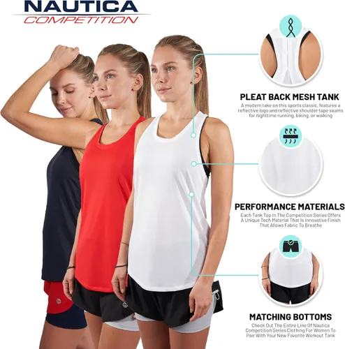 Vista 8 de Nautica Paquete de 3 camisetas sin mangas de entrenamiento para mujer, atléticas activas, gimnasio, entrenamiento, correr, ejercicio, yoga, tela