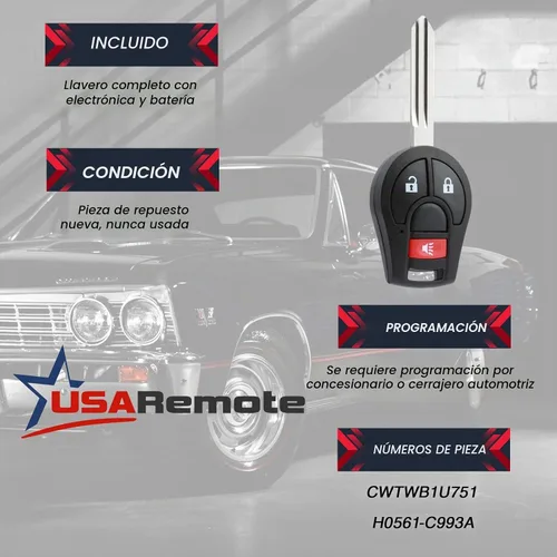 Vista 3 de Llavero de entrada sin llave control remoto compatible con Nissan Rogue Cube Juke Versa NV 2008 2009 2010 2011 2012 2013 2014 (CWTWB1U751)
