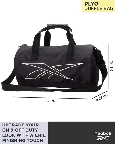 Vista 2 de Reebok Bolsa de lona Bolsa de gimnasio deportiva Plyo equipaje de mano ligero para fin de semana durante la noche para viajes, playa, yoga, Negro
