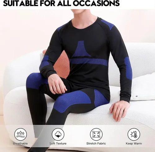 Vista 7 de JoofEric Conjunto de ropa interior térmica para hombre, forro polar, parte superior e inferior, ropa interior cálida y larga, trajes deportivos