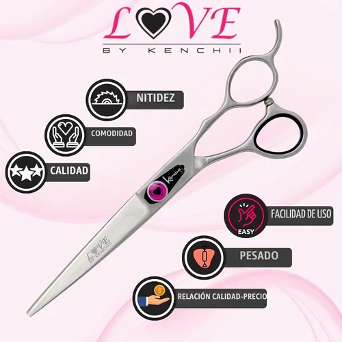 Vista 5 de Kenchii Tijeras de aseo para perros Love de 7 pulgadas rectas