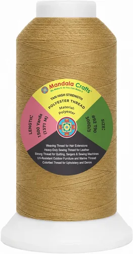 Vista 110 de Mandala Crafts Airforce Blue Tex 70 - Hilo de poliéster para tapicería 1500 Yds T70 UV Resistant Strong Thread for Leather Sewing, Marine