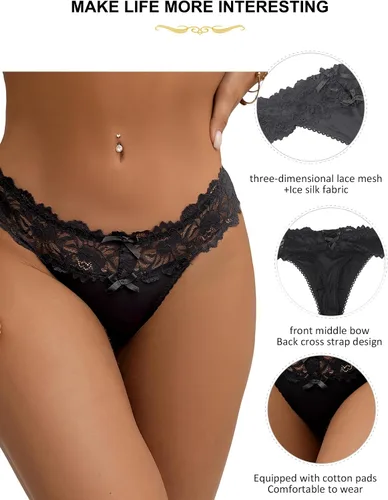Vista 58 de ohyeah Tangas sexy de encaje tangas bragas de tiro bajo ropa interior para mujer de algodón entrepierna braga tangas bragas 4-18