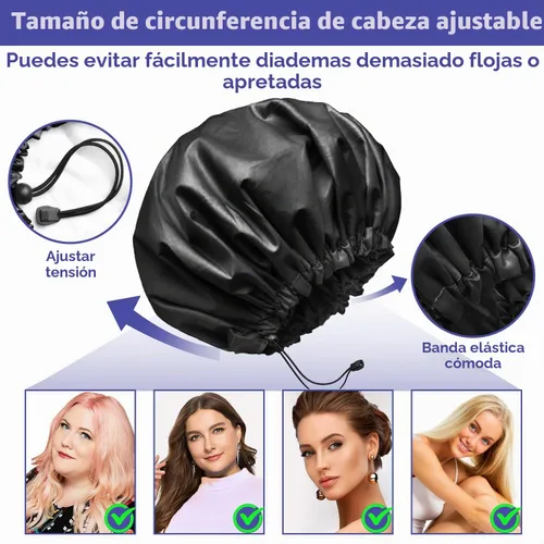 Vista 3 de 1 gorro de ducha, extra grande y ajustable de doble capa para mujer negro (1 pcs Black)