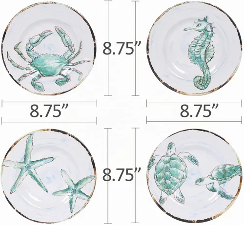 Vista 2 de Juego de 4 platos de ensalada de melamina, platos de ensalada/postre para uso en exteriores e interiores, inastillables, sin BPA, aptos para Marine