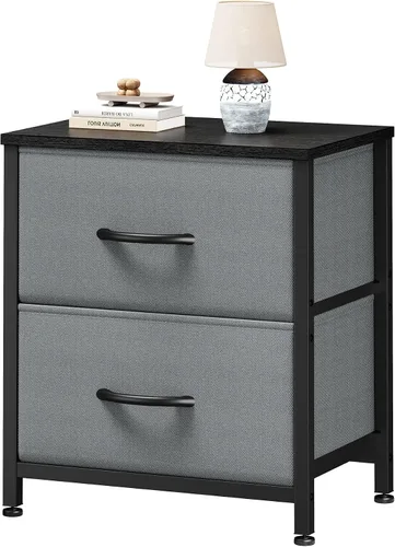 Vista 16 de Sweetcrispy - Mesita de noche pequeña con 2 cajones de tela, mesa auxiliar para dormitorio, para mesita de noche de 20 pulgadas de alto para Negro