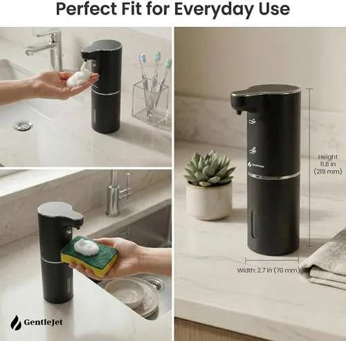 Vista 8 de GentleJet JetFoam - Dispensador automático de jabón de espuma, sensor sin contacto, recargable USB-C, salida ajustable, IPX5 impermeable, 10.1 fl