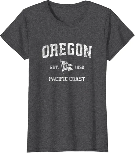 Vista 6 de Oregon Vintage barco ancla bandera diseño de West Coast Retro Tee, hombre S, Arándano