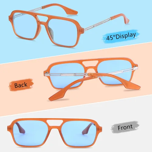 Vista 2 de Gafas de sol para hombre 2 unidades estilo retro planas cuadradas para mujeres y hombres de los años 70 rectangulares con diseño de metal