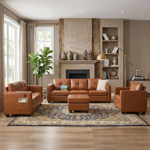 Vista 13 de Sofá seccional de cuero sintético negro, juego de sofá de 3 piezas para TYBOATLE Sofá modular convertible de cuero, cómodo mueble de 3 piezas