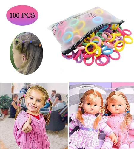 Vista 3 de 100 ligas elásticas para el cabello de algodón, mini bandas para el pelo con costuras suaves para niñas pequeñas, lazos para el cabello