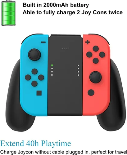 Vista 2 de Kinvoca Joy Con agarre de carga con batería de 2000 mAh, agarre cómodo 2 en 1 para Nintendo Switch Joy-Con Controller, cargador Joycon con cable
