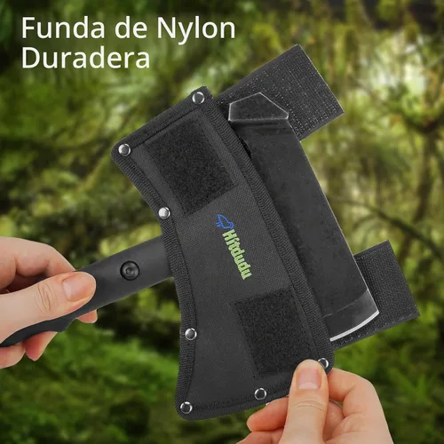 Vista 5 de Hitdudu Hacha y hacha de campamento, Tomahawk táctico de 15.7 pulgadas con cara de martillo, mango de fibra de nailon para supervivencia al aire