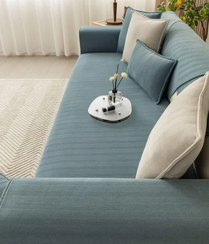 Vista 8 de vctops Funda de sofá con diseño de rayas cheurón estilo granja, protector de muebles de color sólido, funda de sofá suave antideslizante para Verde