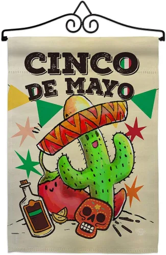 Vista 7 de Bandera de arpillera para jardín del Cinco de Mayo, fiesta de verano, cactus y piñata, sombrero para fiesta mexicana, pequeño regalo decorativo