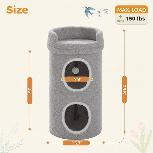 Vista 6 de PETEPELA Camas para gatos de 2 niveles para gatos de interior, casa pequeña en árbol para gatos con cama extraíble, bonita cueva escondida