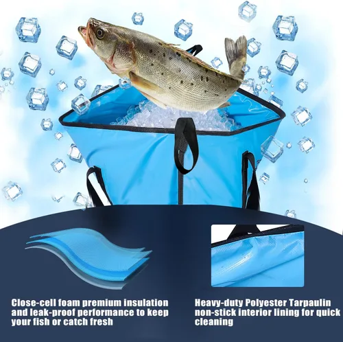 Vista 4 de Bolsa enfriadora térmica Buffalo Gear para peces, 40x18 pulgadas 48x18 pulgadas, a prueba de fugas, bolsa portátil impermeable, mantiene el hielo