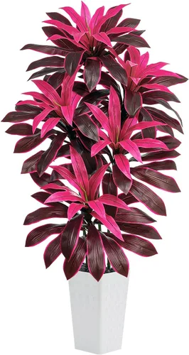 Vista 13 de Árbol de Dracaena artificial rojo de 6 pies, plantas falsas altas Hoja blanco-roja