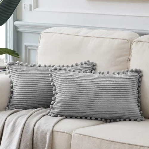 Vista 74 de Fancy Homi Juego de 2 fundas de almohada decorativas negras de 12 x 12 pulgadas con pompones para sofá y cama, decoración moderna de estilo bohemio